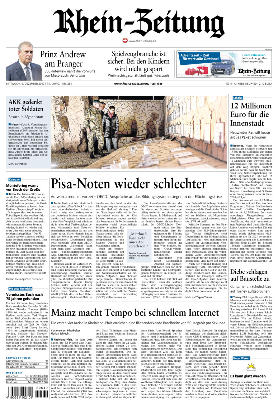Rhein-Zeitung Kreis Neuwied vom Mittwoch, 04.12.2019