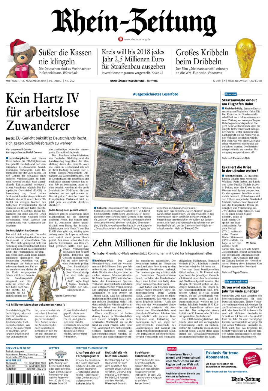 Rhein-Zeitung Kreis Neuwied vom Mittwoch, 12.11.2014