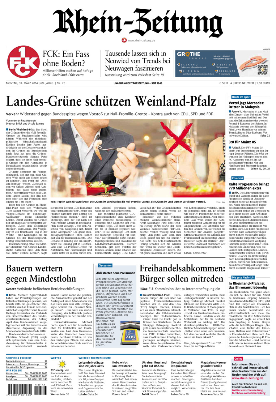 Rhein-Zeitung Kreis Neuwied vom Montag, 31.03.2014