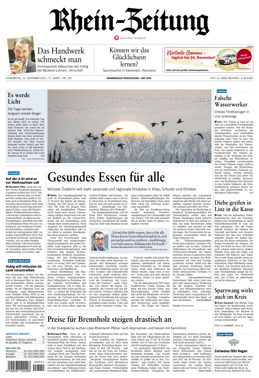 Rhein-Zeitung Kreis Neuwied vom Donnerstag, 22.12.2022