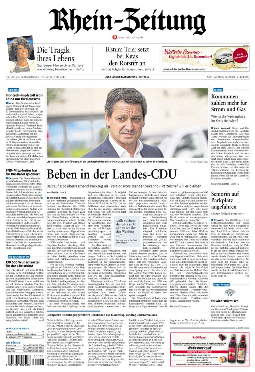 Rhein-Zeitung Kreis Neuwied vom Freitag, 23.12.2022