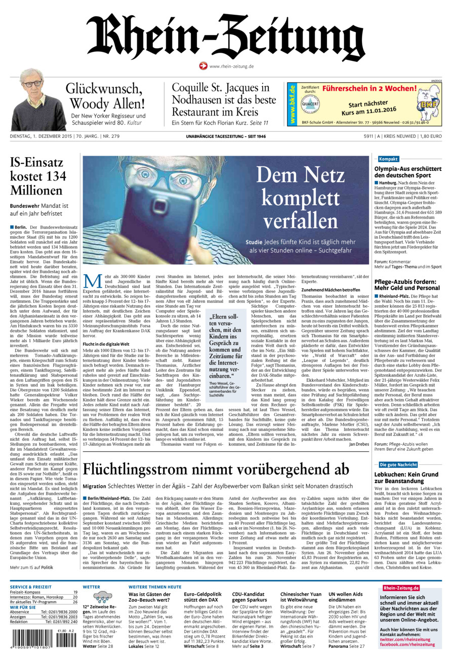 Rhein-Zeitung Kreis Neuwied vom Dienstag, 01.12.2015