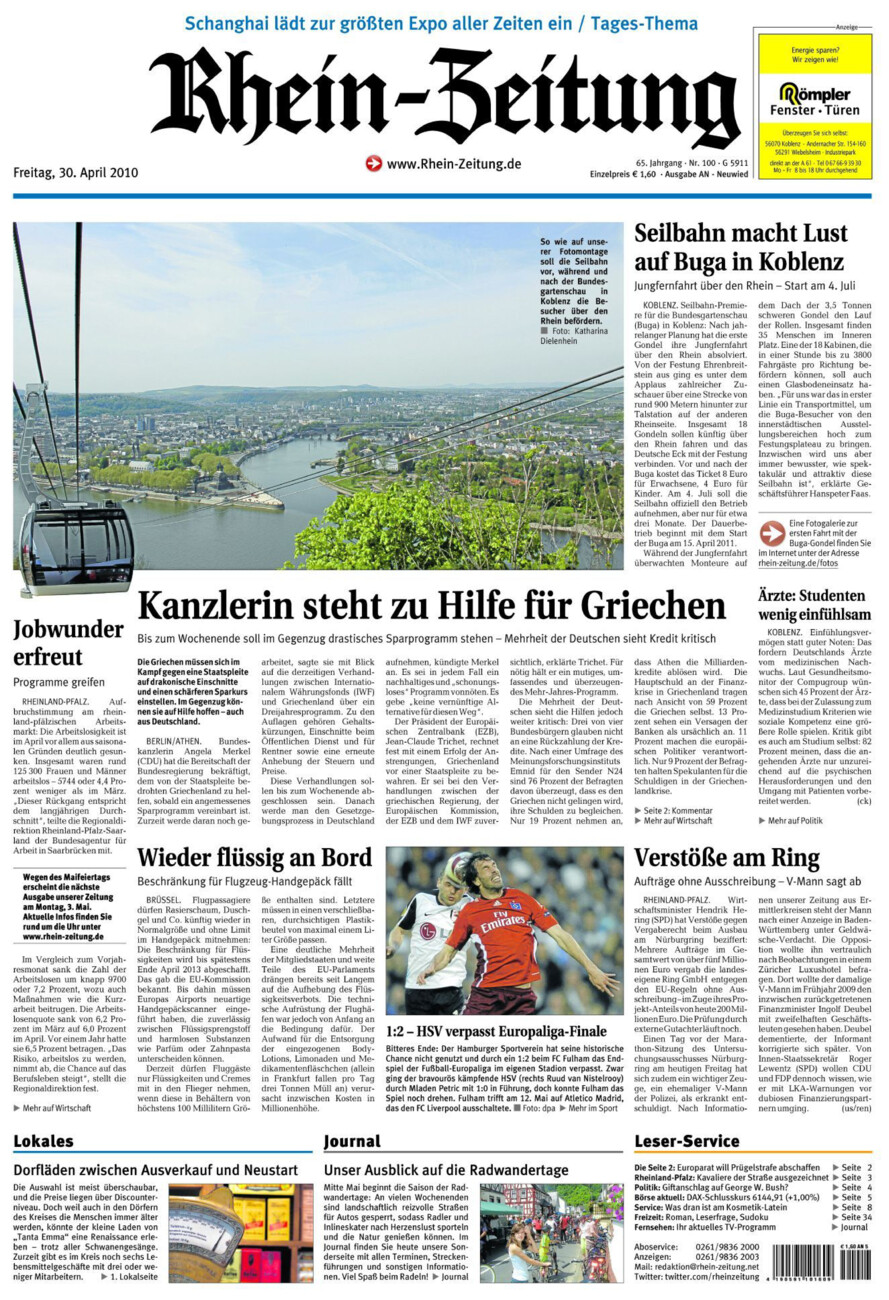 Rhein-Zeitung Kreis Neuwied vom Freitag, 30.04.2010