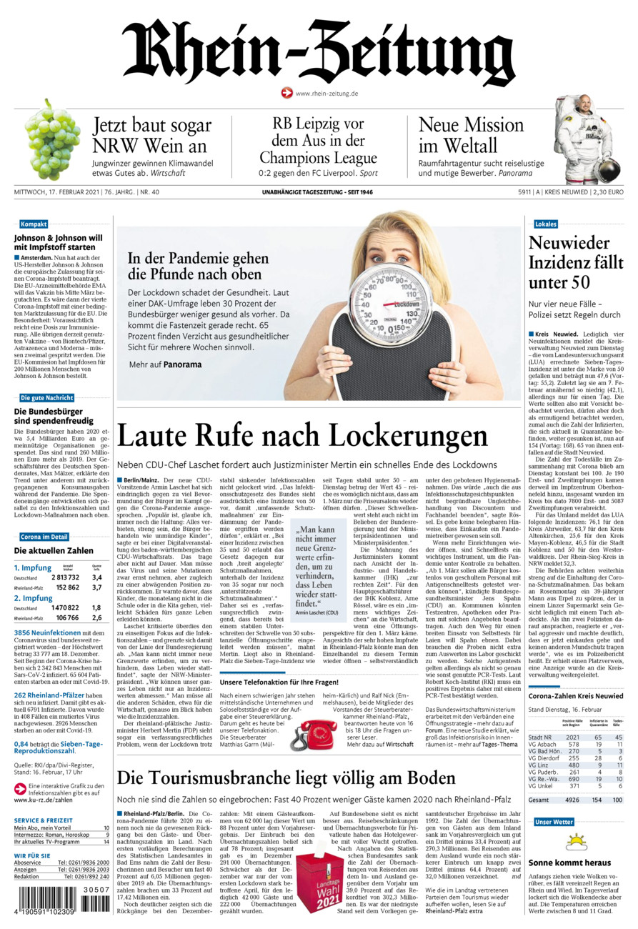 Rhein-Zeitung Kreis Neuwied vom Mittwoch, 17.02.2021