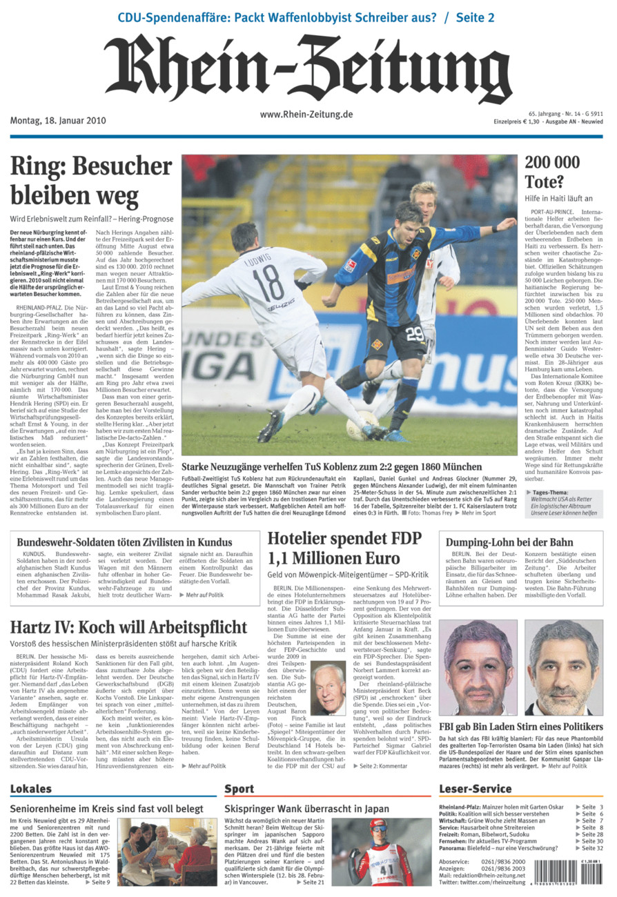 Rhein-Zeitung Kreis Neuwied vom Montag, 18.01.2010