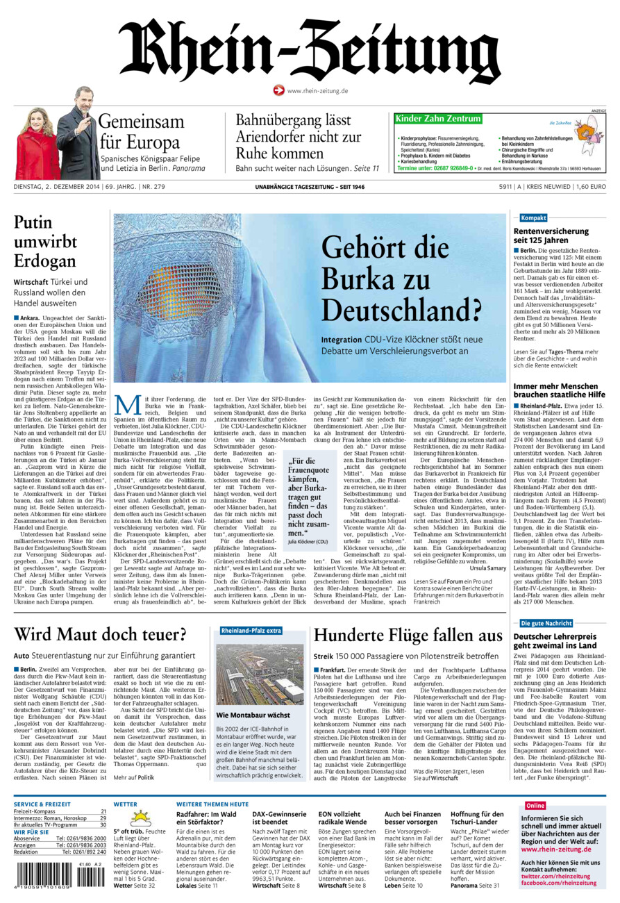 Rhein-Zeitung Kreis Neuwied vom Dienstag, 02.12.2014
