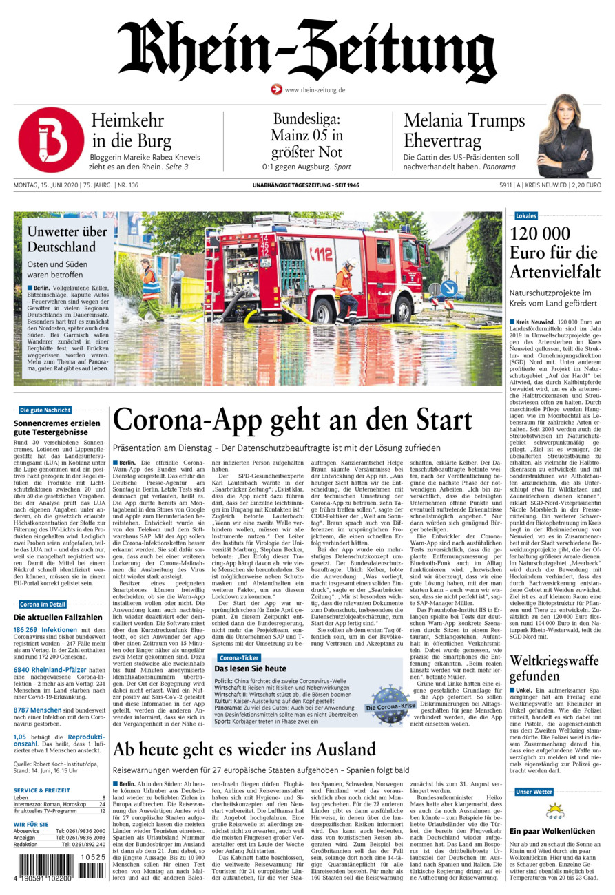 Rhein-Zeitung Kreis Neuwied vom Montag, 15.06.2020