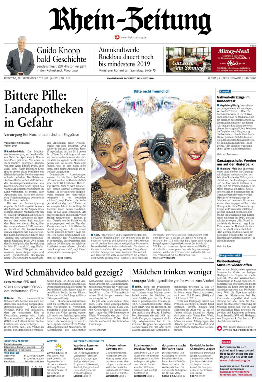 Rhein-Zeitung Kreis Neuwied vom Dienstag, 18.09.2012
