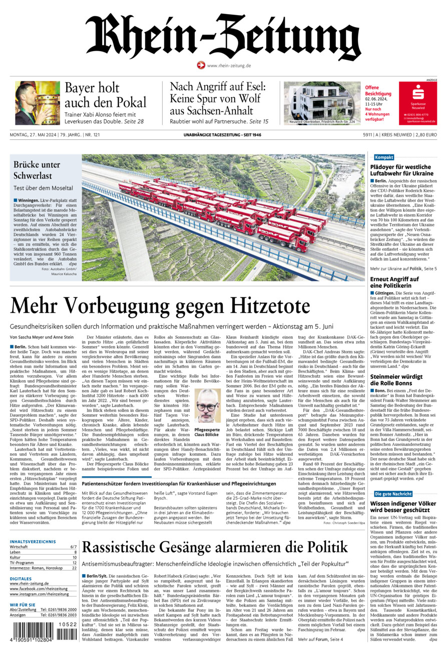 Rhein-Zeitung Kreis Neuwied vom Montag, 27.05.2024