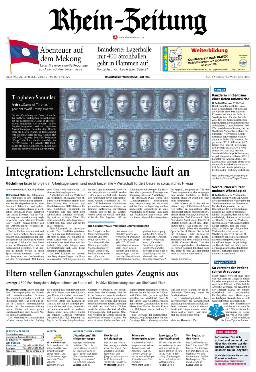 Rhein-Zeitung Kreis Neuwied vom Dienstag, 20.09.2016