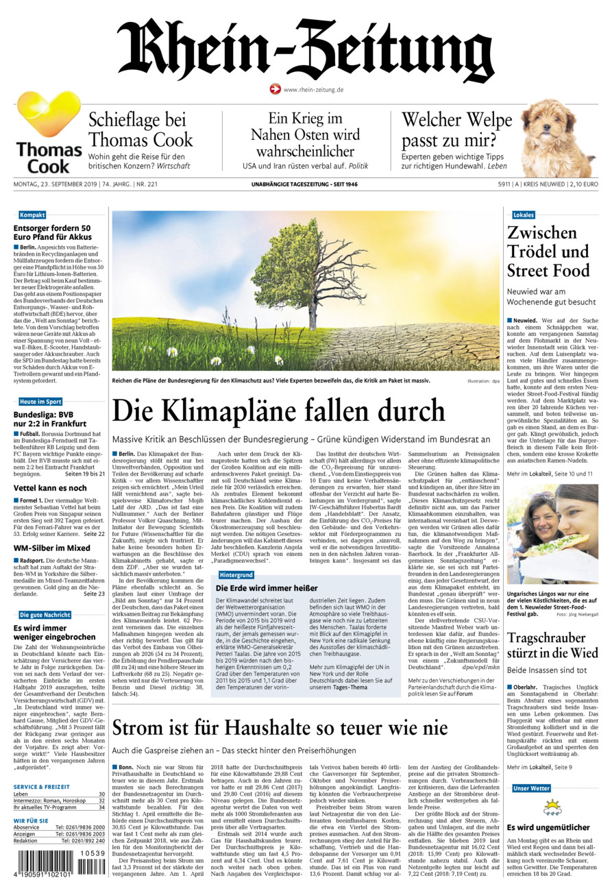 Rhein-Zeitung Kreis Neuwied vom Montag, 23.09.2019