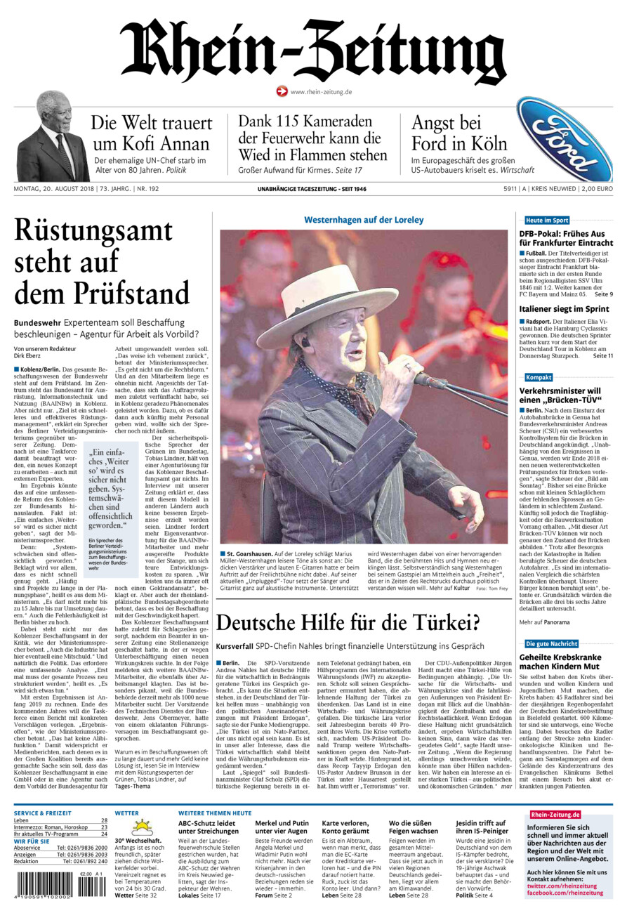 Rhein-Zeitung Kreis Neuwied vom Montag, 20.08.2018
