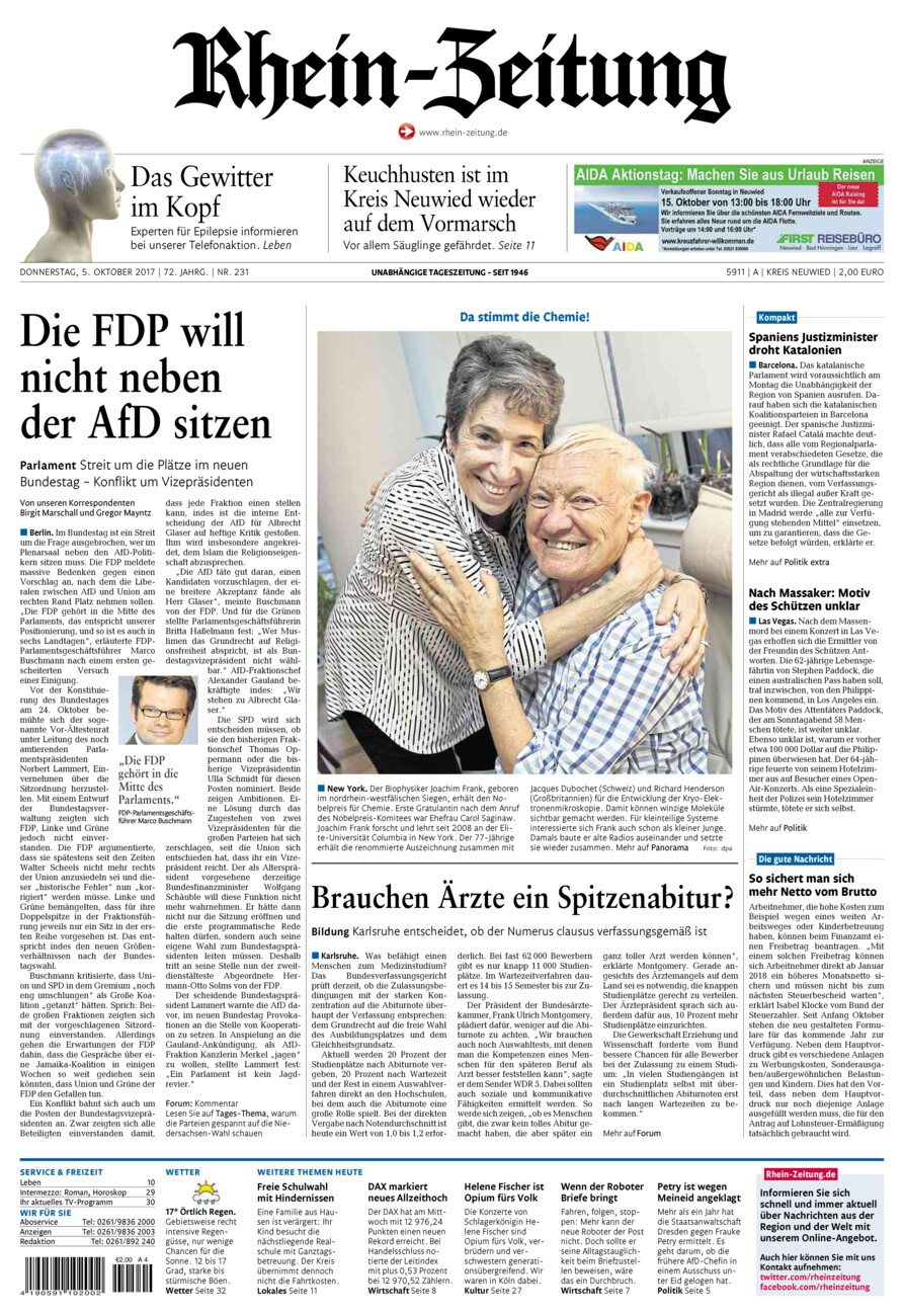Rhein-Zeitung Kreis Neuwied vom Donnerstag, 05.10.2017