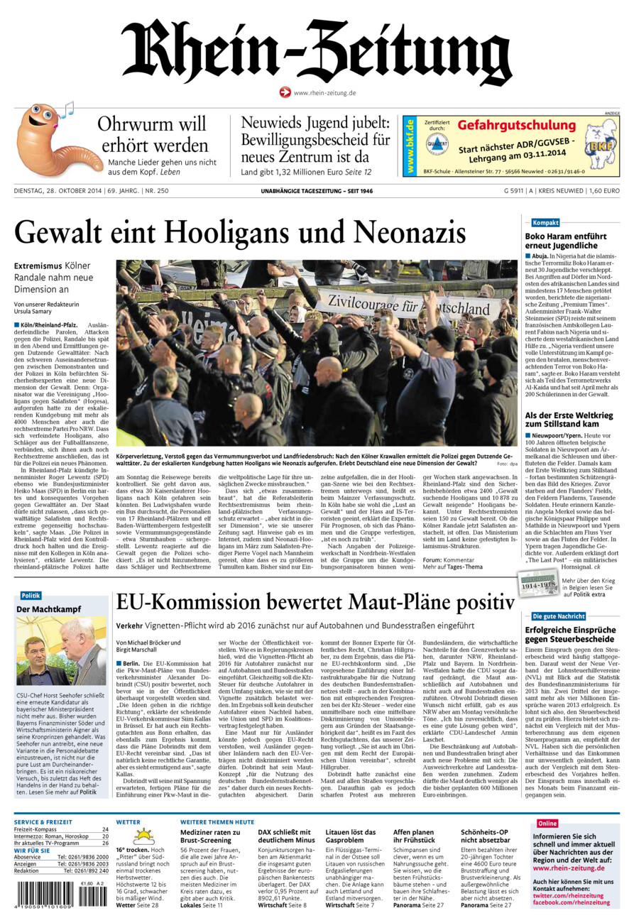 Rhein-Zeitung Kreis Neuwied vom Dienstag, 28.10.2014