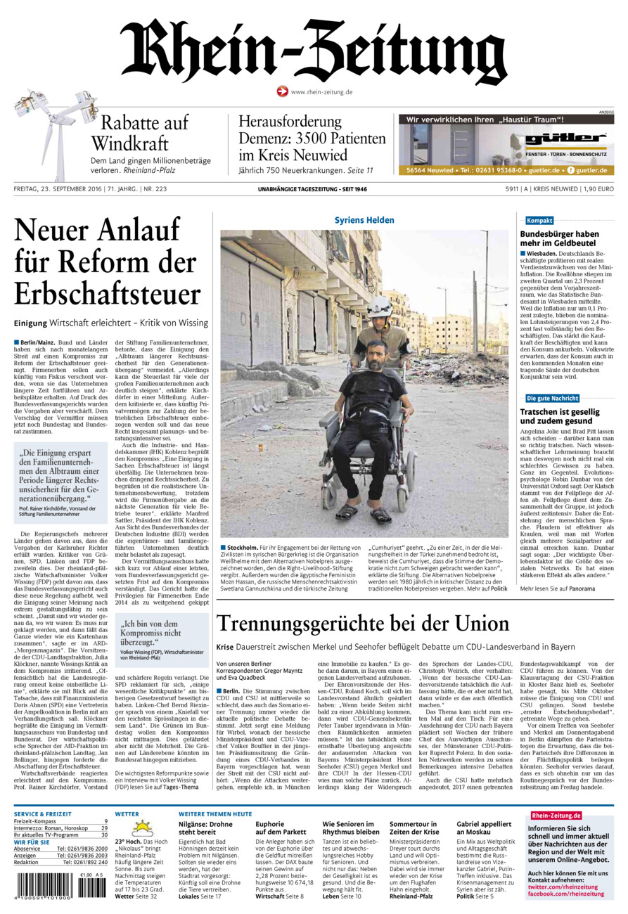 Rhein-Zeitung Kreis Neuwied vom Freitag, 23.09.2016