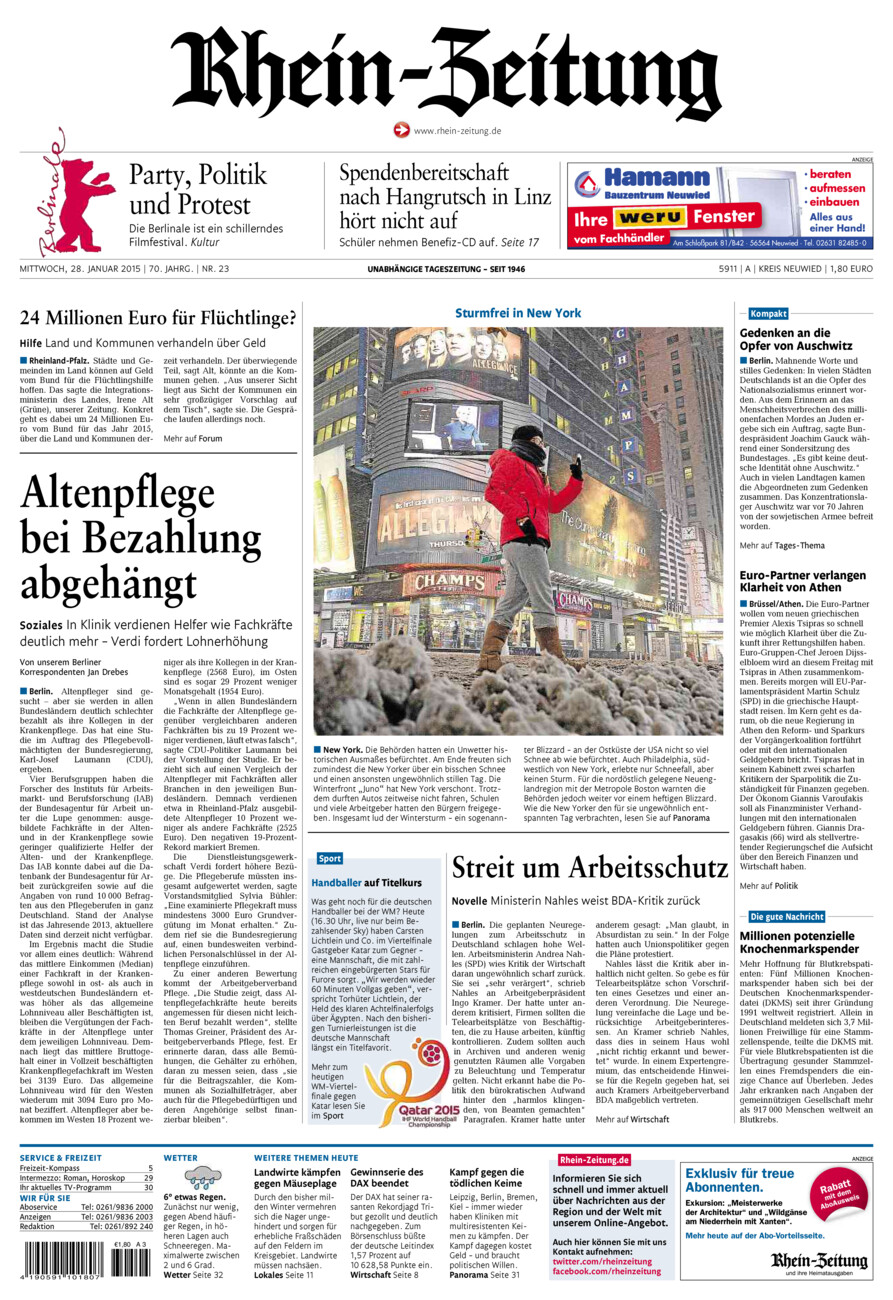 Rhein-Zeitung Kreis Neuwied vom Mittwoch, 28.01.2015