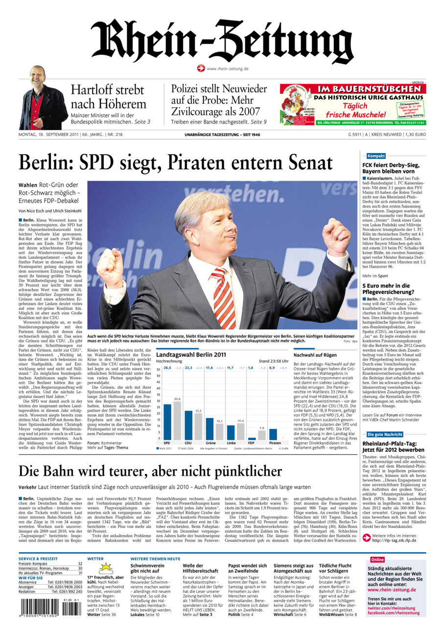 Rhein-Zeitung Kreis Neuwied vom Montag, 19.09.2011