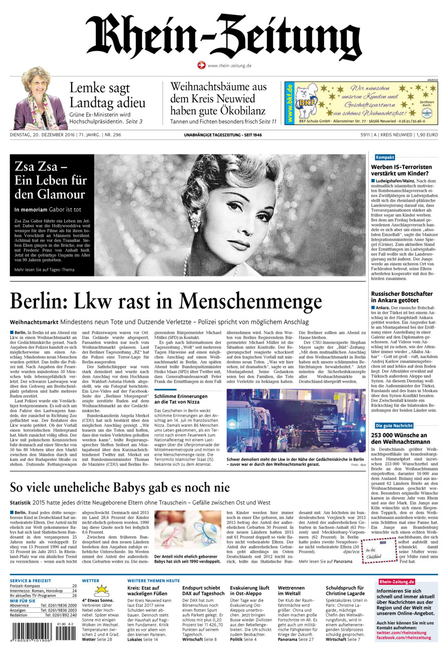 Rhein-Zeitung Kreis Neuwied vom Dienstag, 20.12.2016