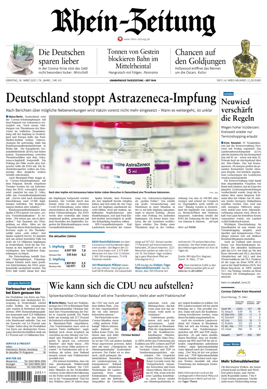 Rhein-Zeitung Kreis Neuwied vom Dienstag, 16.03.2021