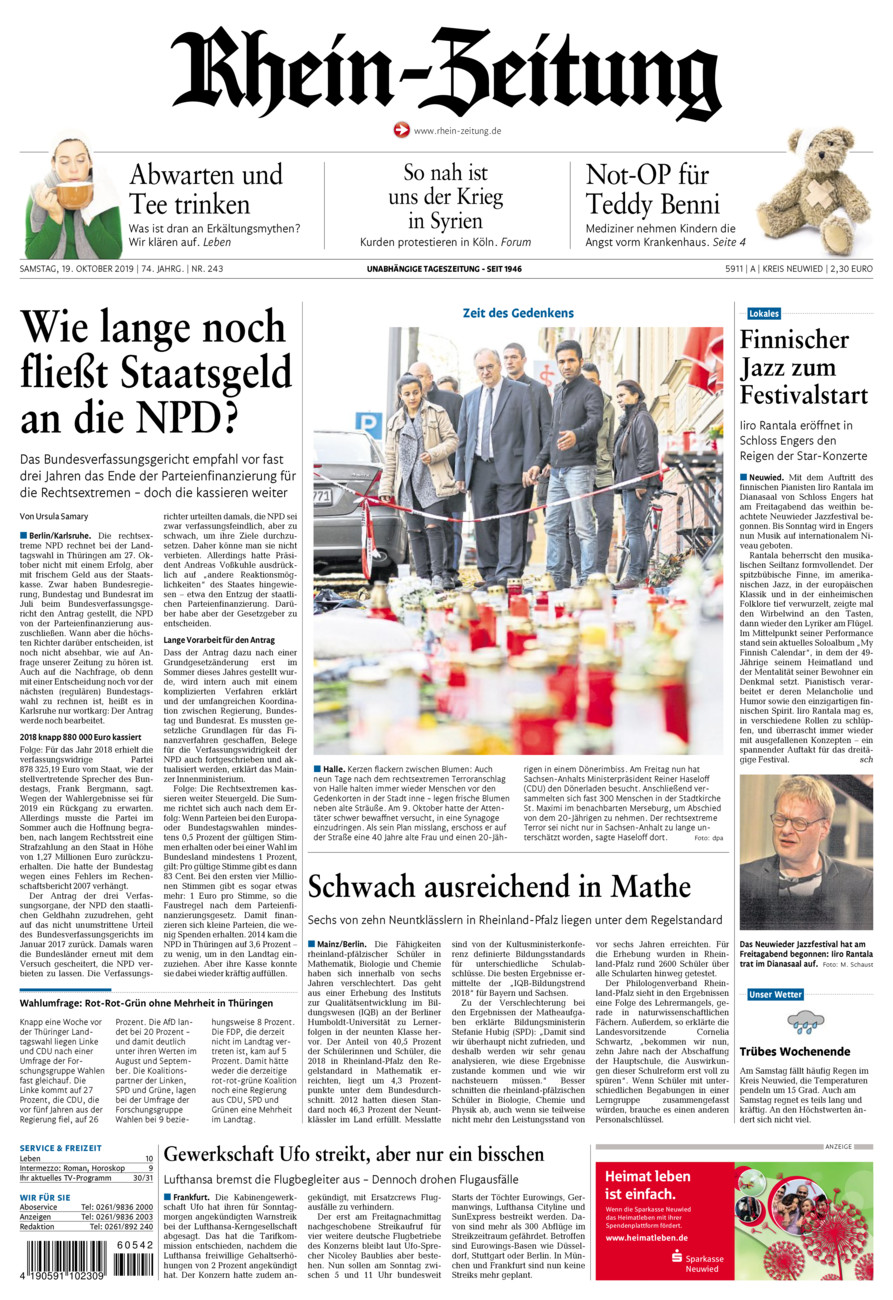 Rhein-Zeitung Kreis Neuwied vom Samstag, 19.10.2019
