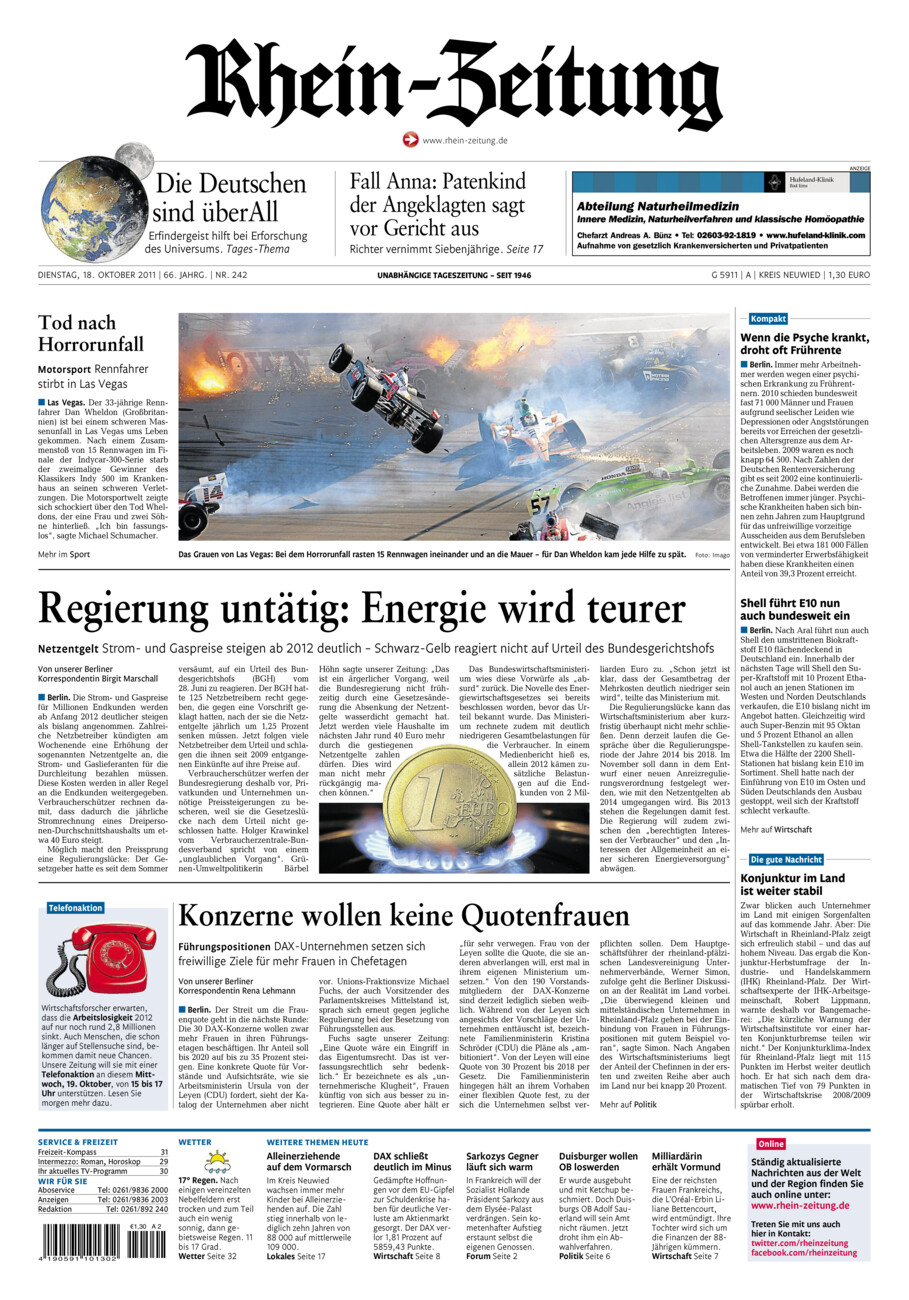 Rhein-Zeitung Kreis Neuwied vom Dienstag, 18.10.2011