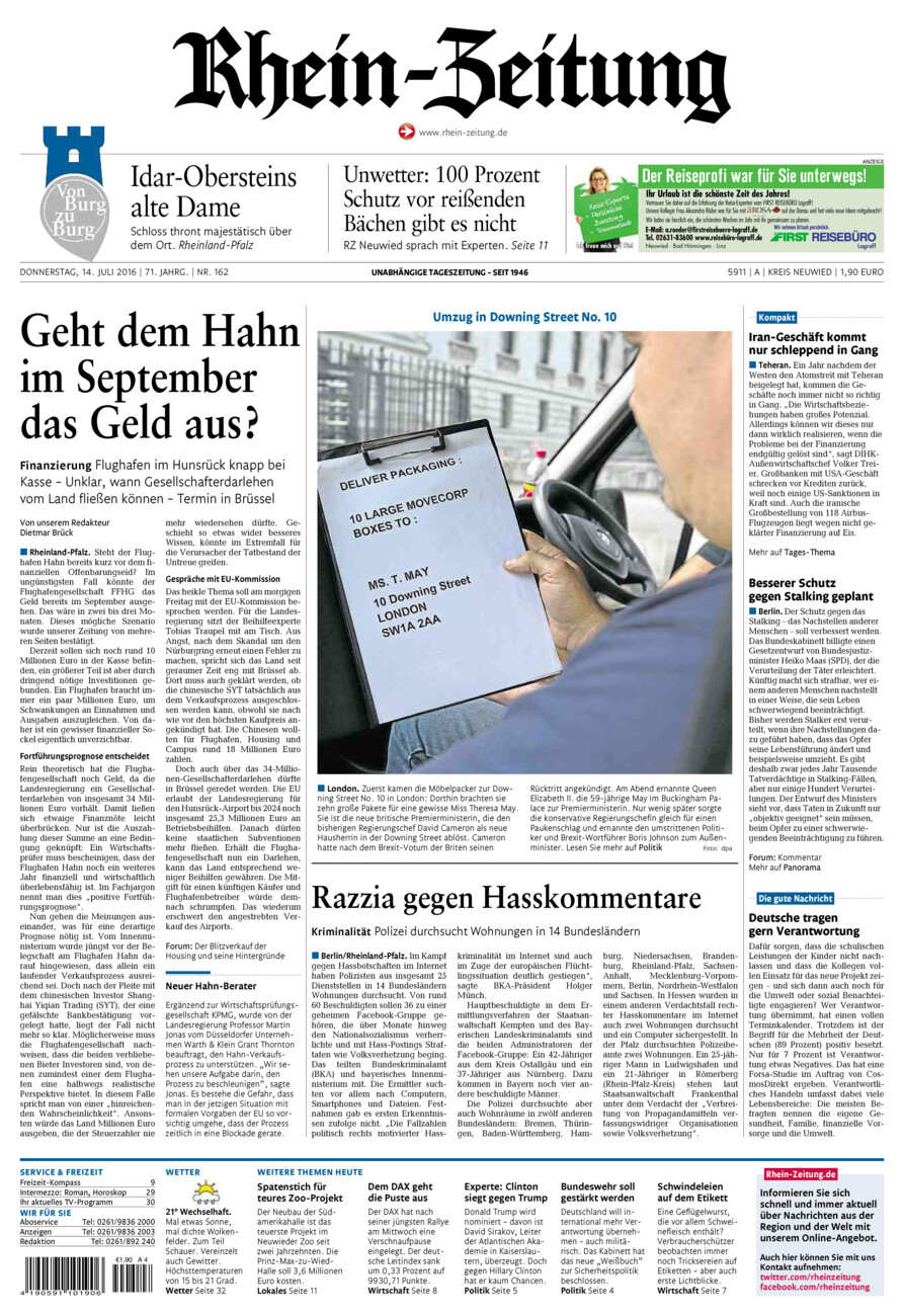 Rhein-Zeitung Kreis Neuwied vom Donnerstag, 14.07.2016