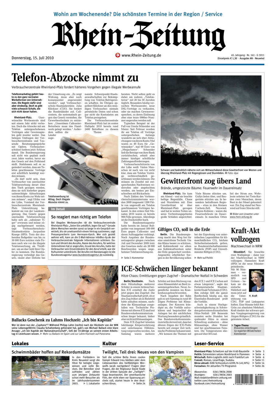 Rhein-Zeitung Kreis Neuwied vom Donnerstag, 15.07.2010