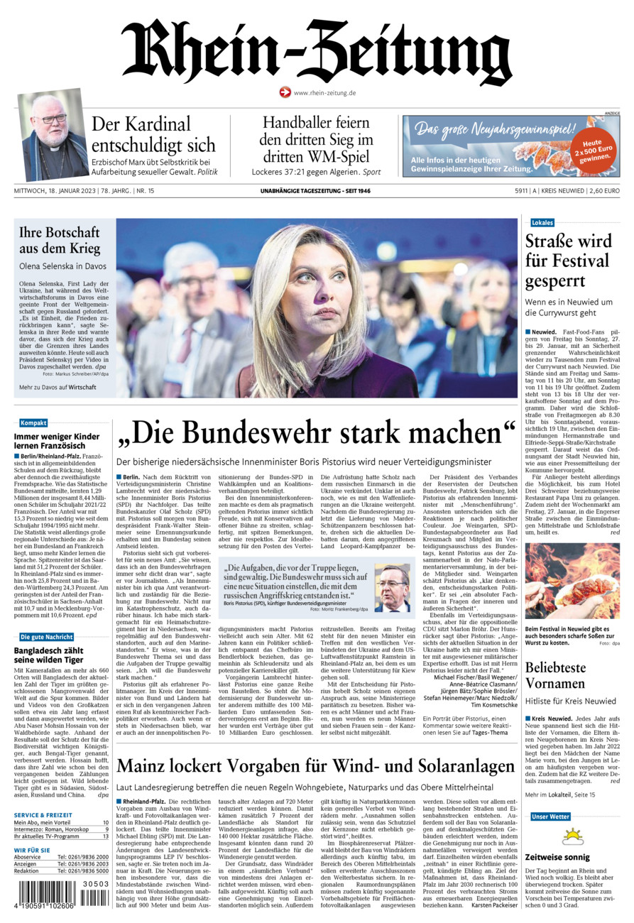 Rhein-Zeitung Kreis Neuwied vom Mittwoch, 18.01.2023