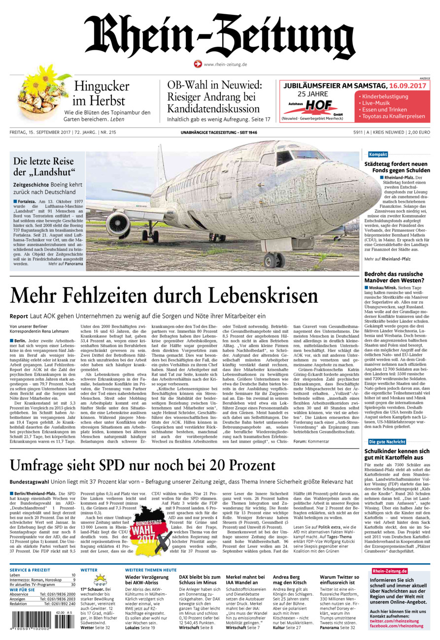 Rhein-Zeitung Kreis Neuwied vom Freitag, 15.09.2017