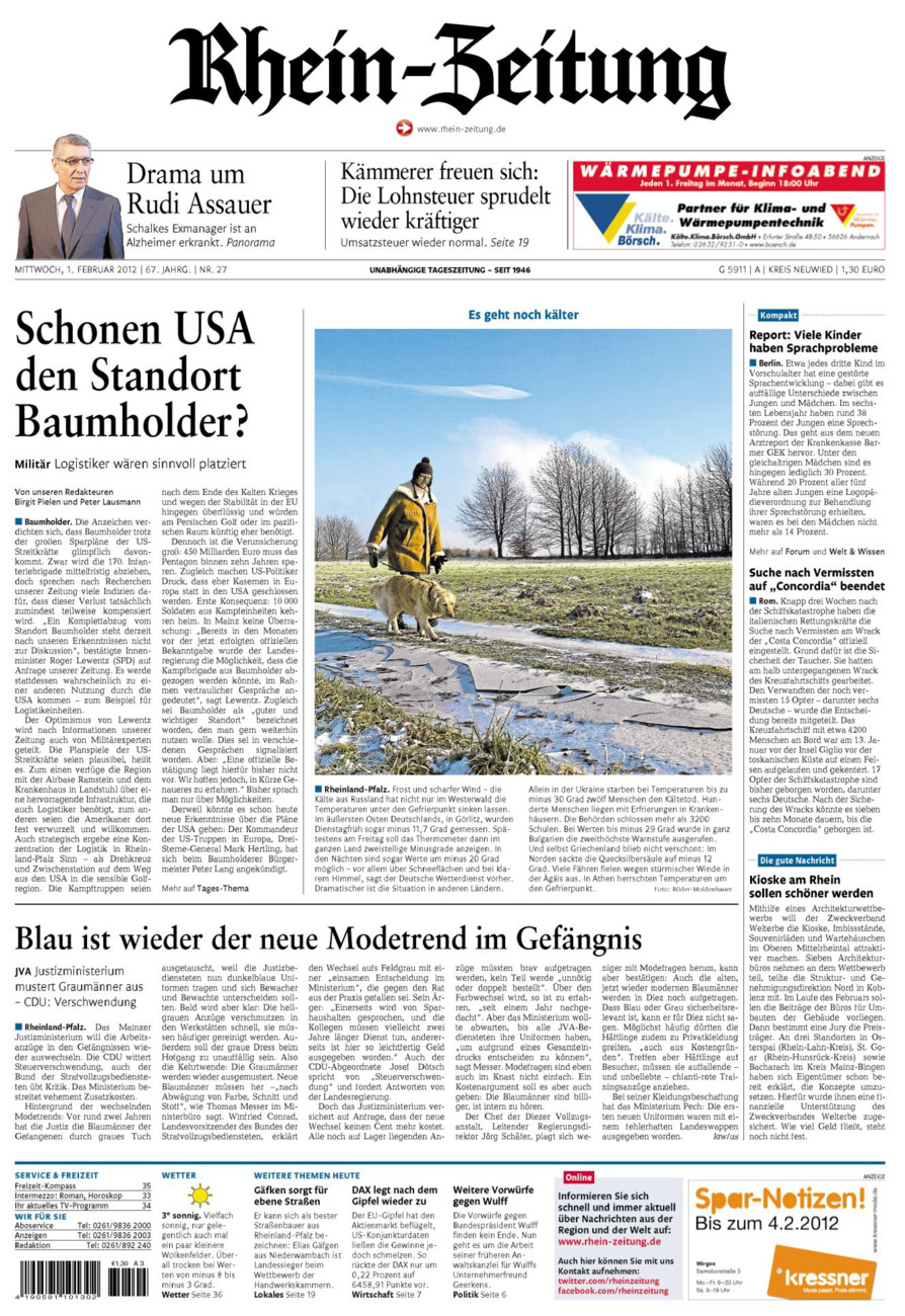 Rhein-Zeitung Kreis Neuwied vom Mittwoch, 01.02.2012