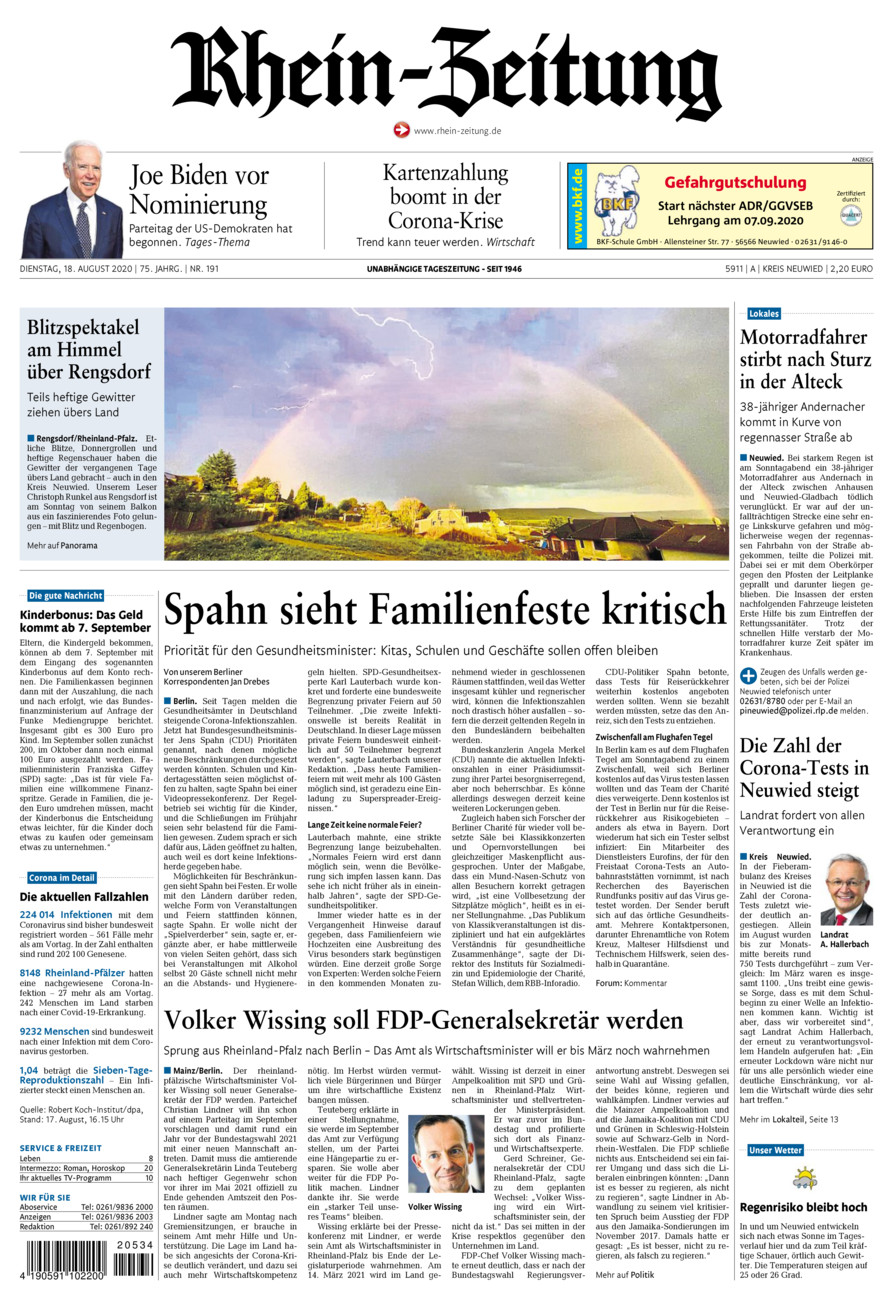 Rhein-Zeitung Kreis Neuwied vom Dienstag, 18.08.2020