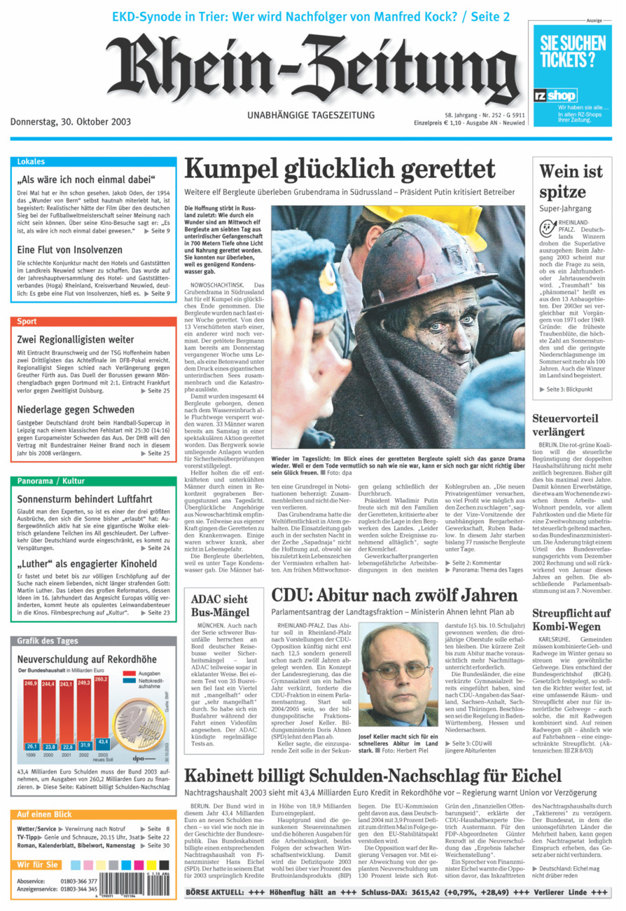 Rhein-Zeitung Kreis Neuwied vom Donnerstag, 30.10.2003