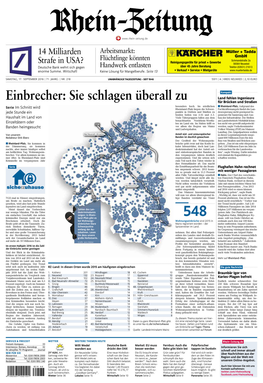 Rhein-Zeitung Kreis Neuwied vom Samstag, 17.09.2016