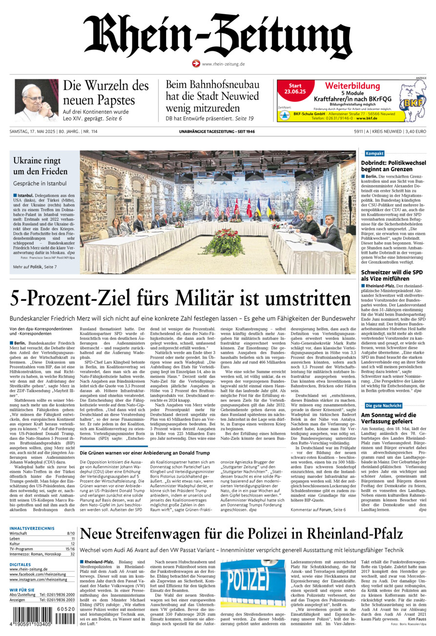 Rhein-Zeitung Kreis Neuwied vom Samstag, 17.05.2025