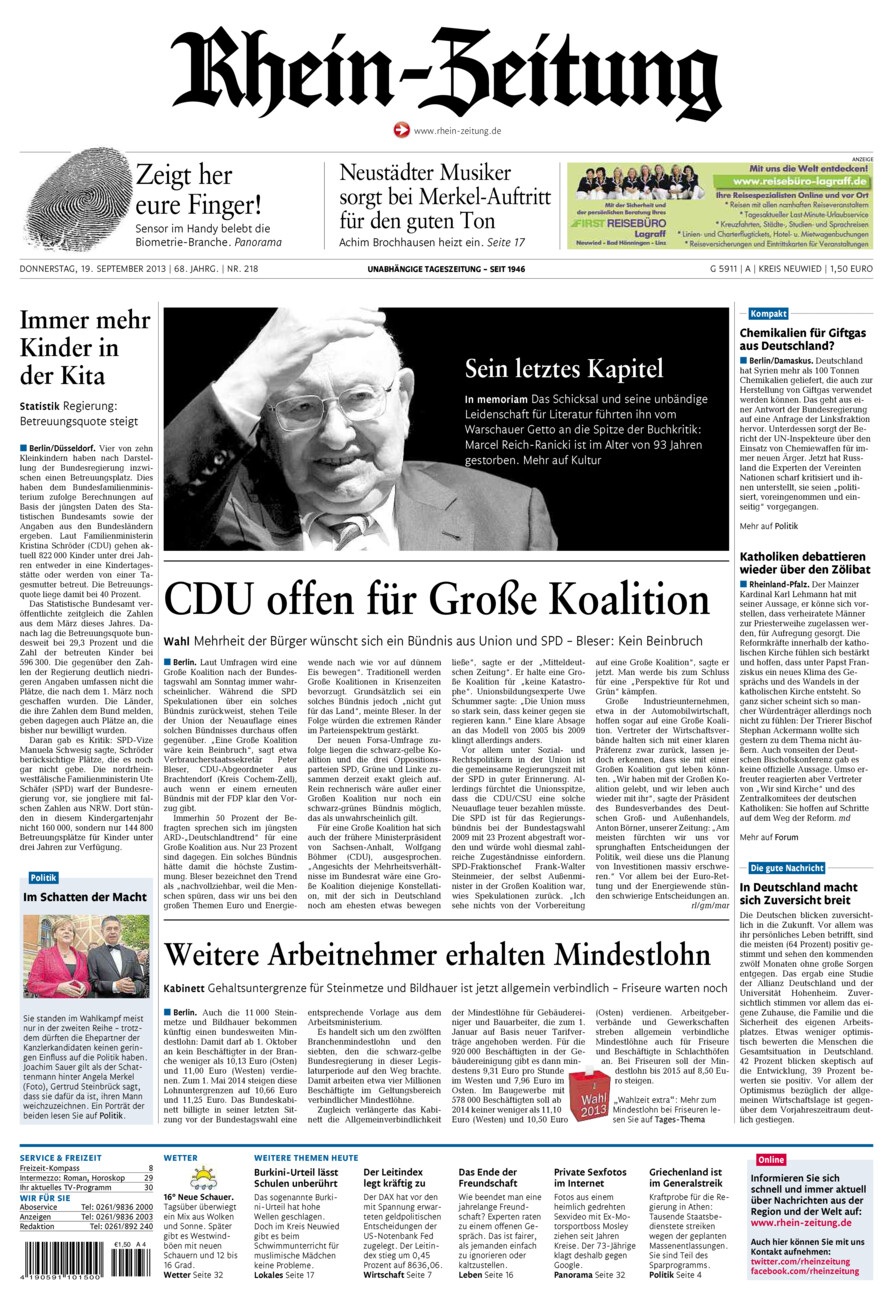 Rhein-Zeitung Kreis Neuwied vom Donnerstag, 19.09.2013