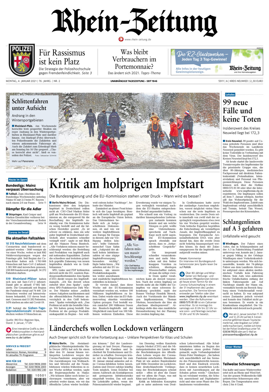 Rhein-Zeitung Kreis Neuwied vom Montag, 04.01.2021