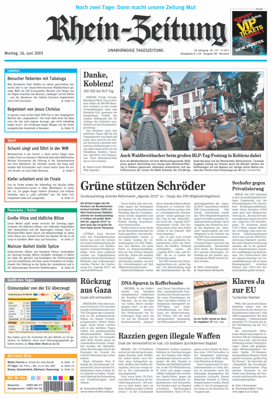 Rhein-Zeitung Kreis Neuwied vom Montag, 16.06.2003