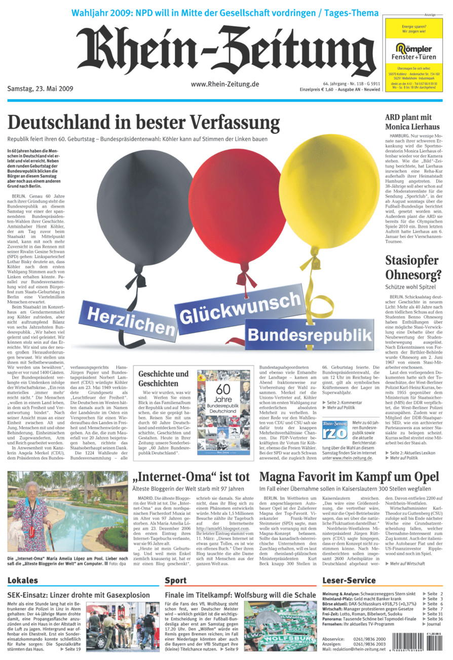 Rhein-Zeitung Kreis Neuwied vom Samstag, 23.05.2009
