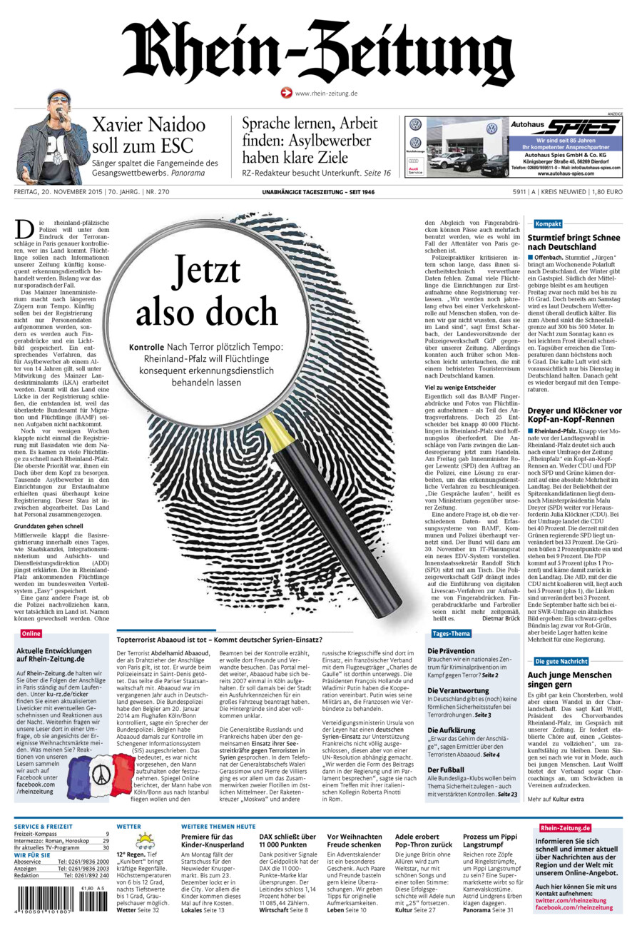 Rhein-Zeitung Kreis Neuwied vom Freitag, 20.11.2015
