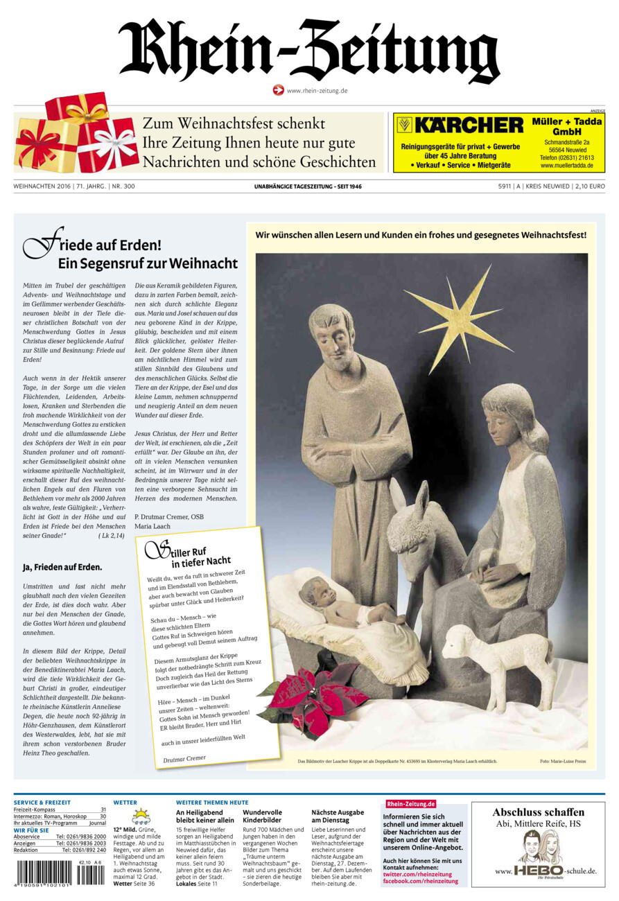 Rhein-Zeitung Kreis Neuwied vom Samstag, 24.12.2016