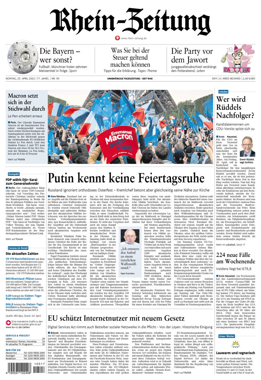 Rhein-Zeitung Kreis Neuwied vom Montag, 25.04.2022
