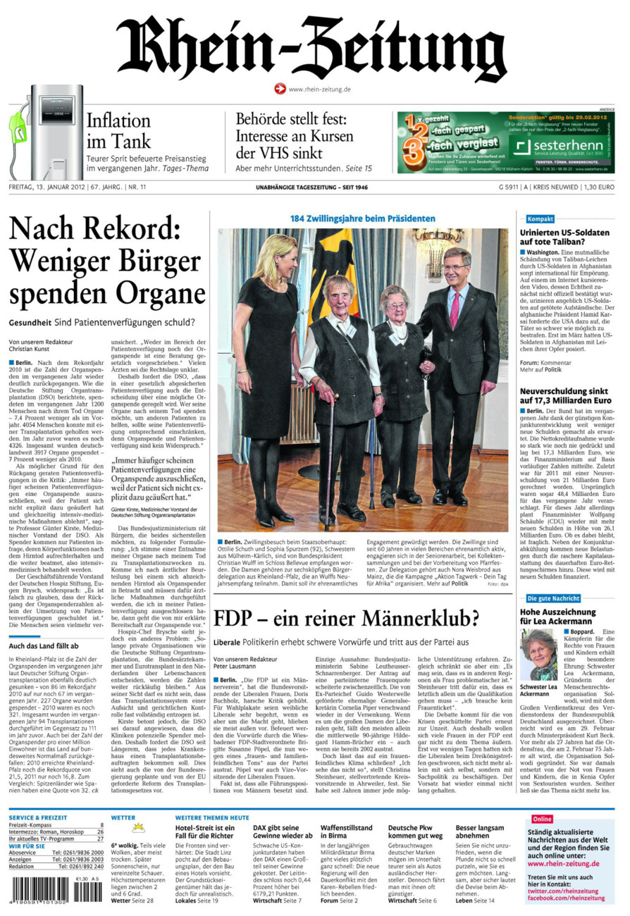 Rhein-Zeitung Kreis Neuwied vom Freitag, 13.01.2012
