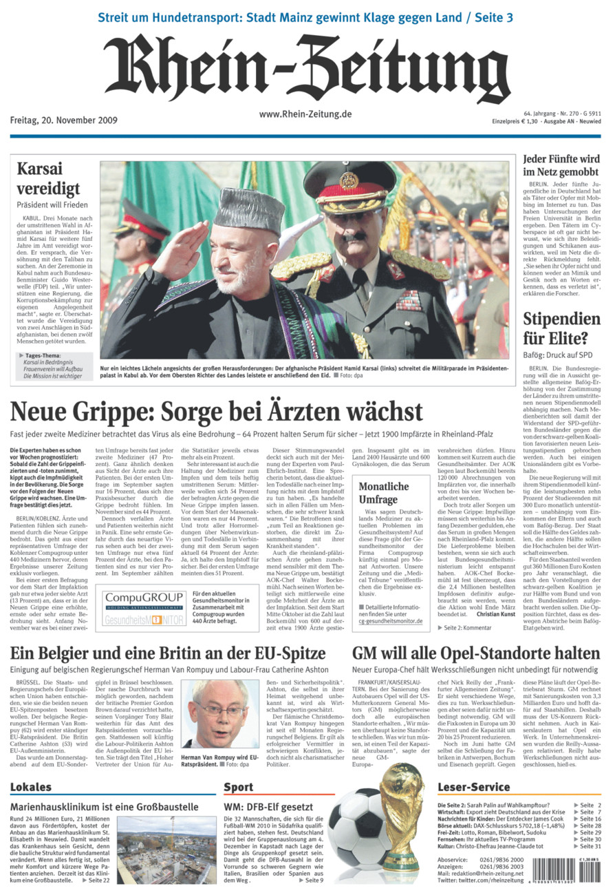 Rhein-Zeitung Kreis Neuwied vom Freitag, 20.11.2009