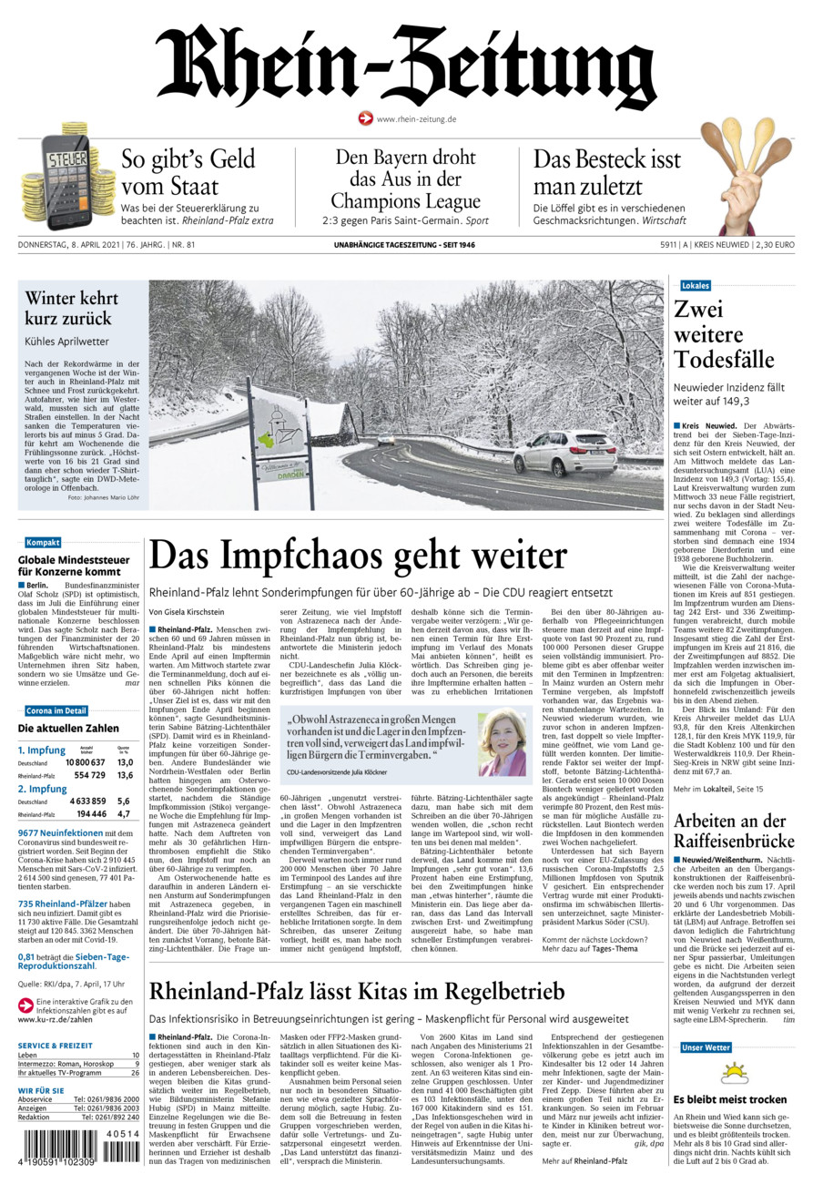 Rhein-Zeitung Kreis Neuwied vom Donnerstag, 08.04.2021