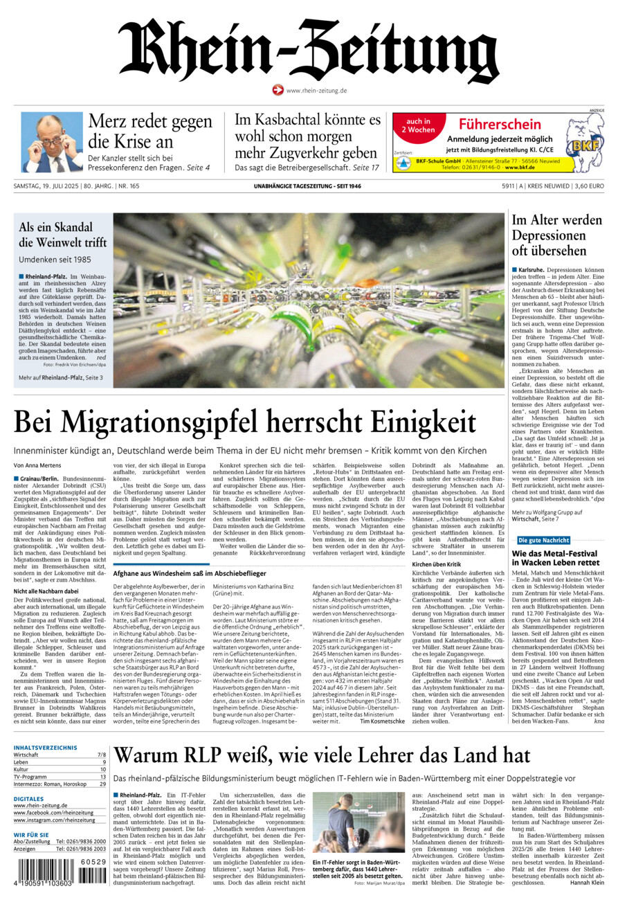 Rhein-Zeitung Kreis Neuwied vom Samstag, 19.07.2025