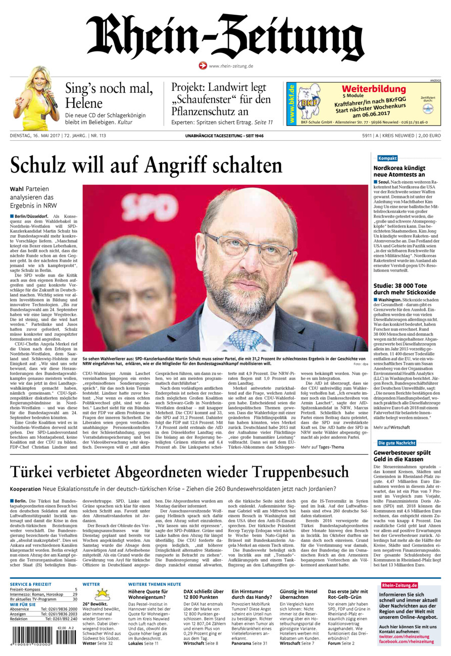 Rhein-Zeitung Kreis Neuwied vom Dienstag, 16.05.2017