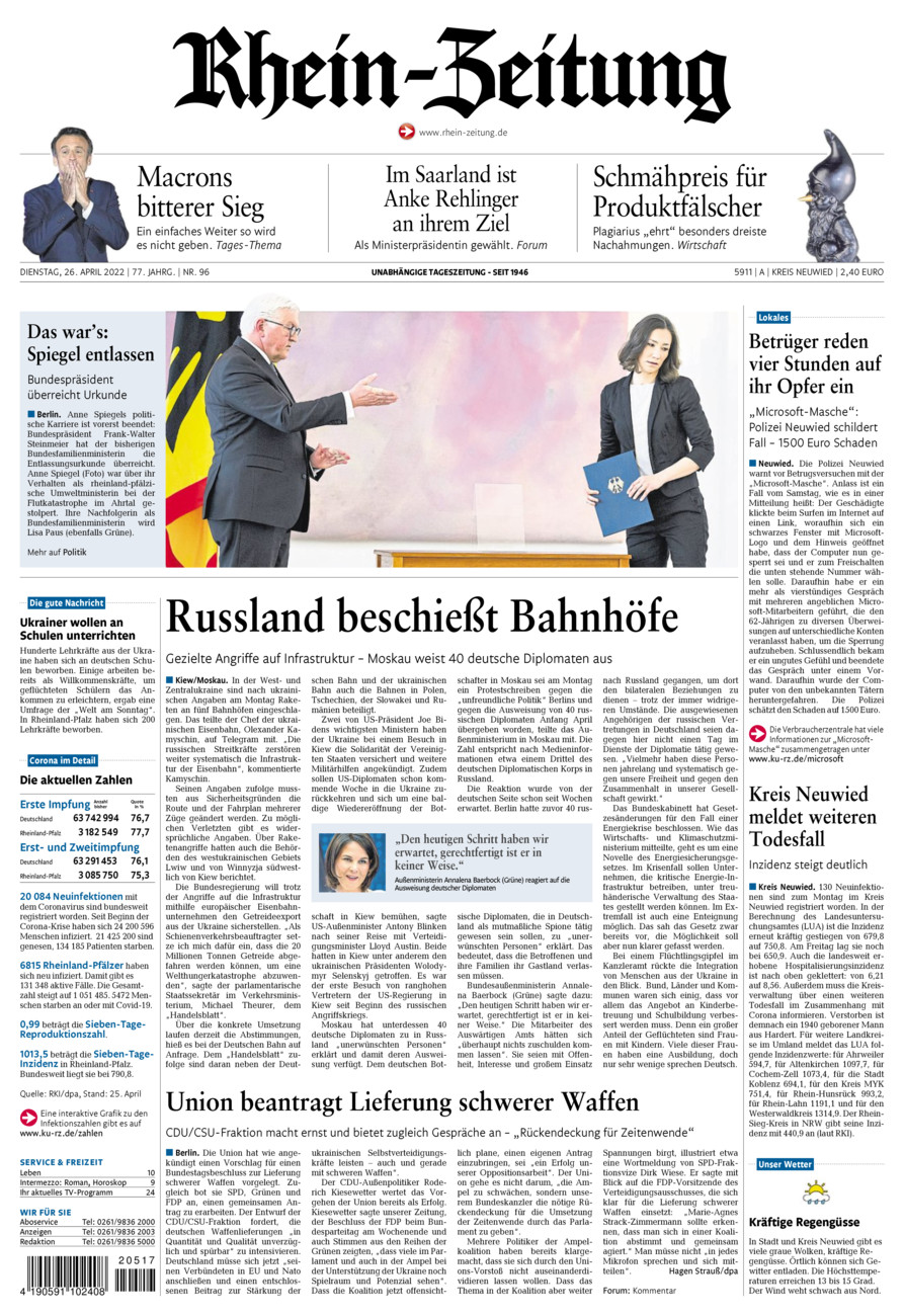 Rhein-Zeitung Kreis Neuwied vom Dienstag, 26.04.2022