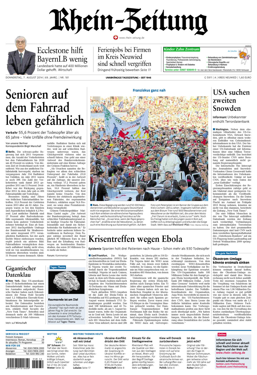 Rhein-Zeitung Kreis Neuwied vom Donnerstag, 07.08.2014