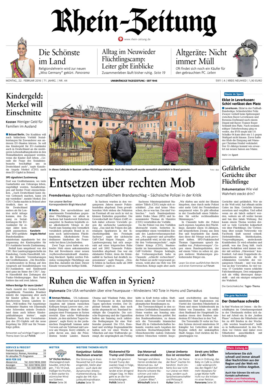 Rhein-Zeitung Kreis Neuwied vom Montag, 22.02.2016