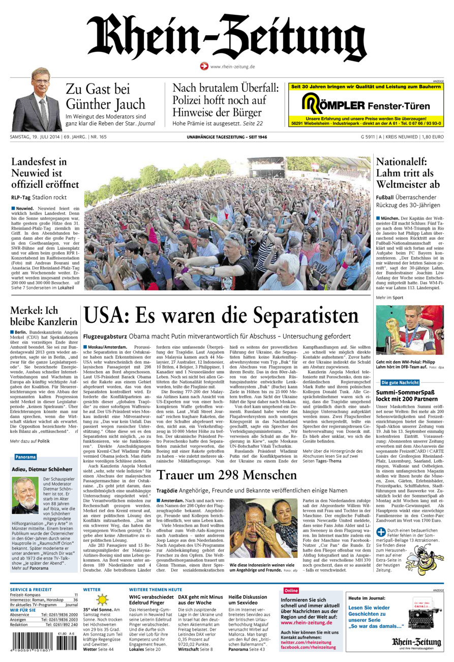 Rhein-Zeitung Kreis Neuwied vom Samstag, 19.07.2014